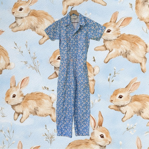 Big Bud Press Blue Lazy Daisy Short Sleeve Jumpsuit Size S